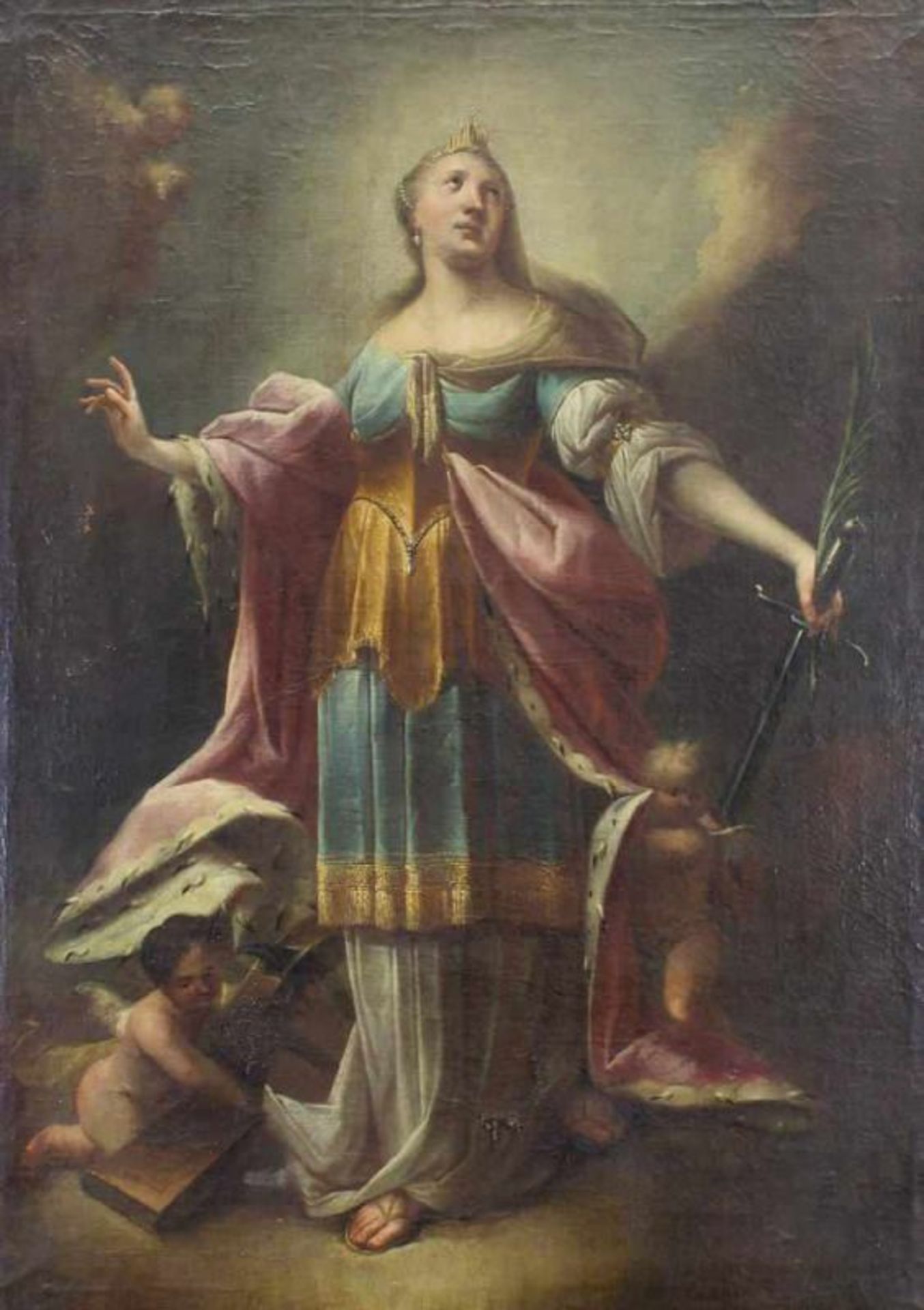 Sakralmaler (18. Jh.), "Heilige Katharina", Öl auf Leinwand, 116 x 83 cm, kleine Beschädigungen in