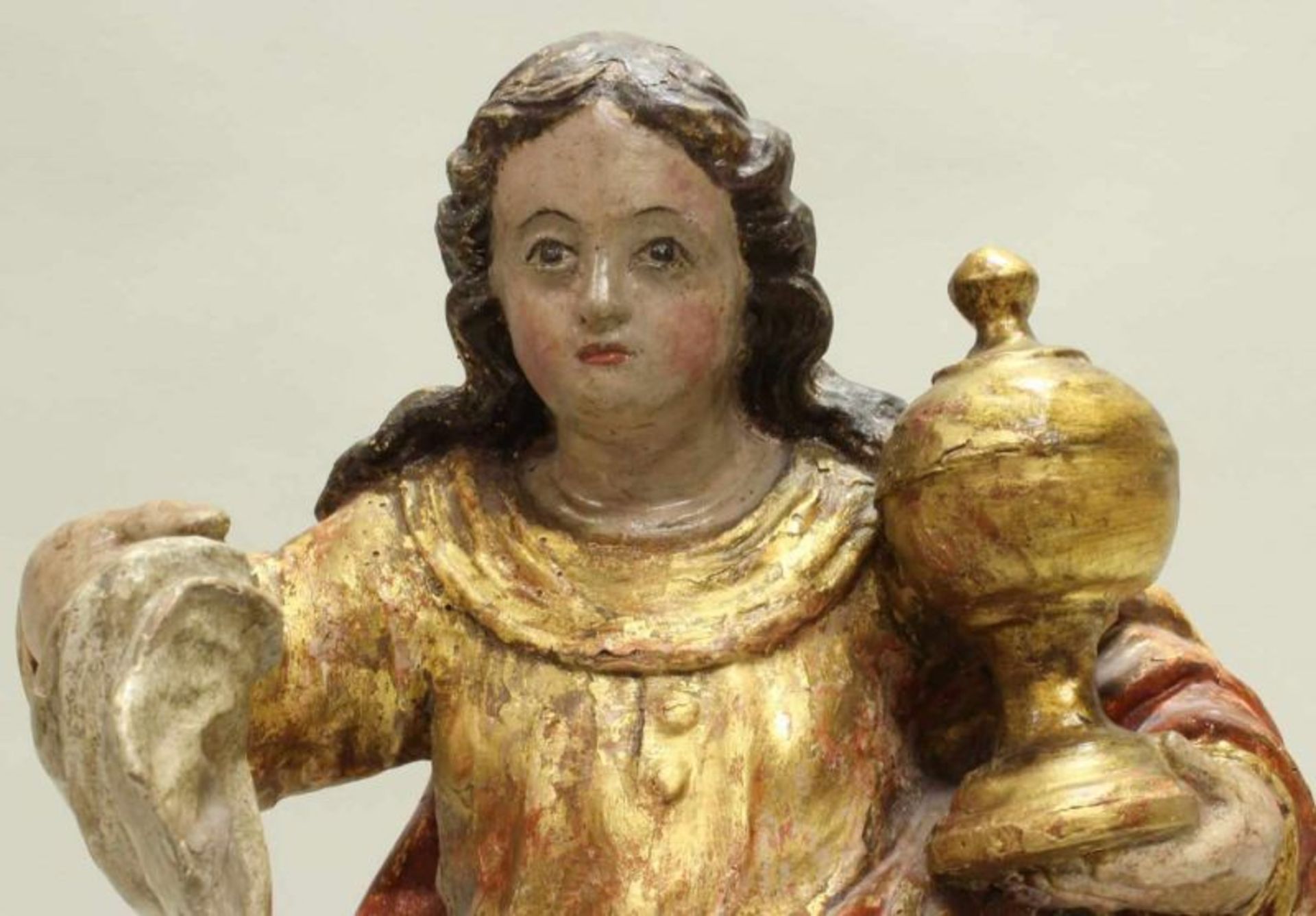 Skulptur, Holz, gefasst, "Maria Magdalena", Spanien, 17. Jh., 57 cm hoch, mit Teilen der - Image 2 of 5