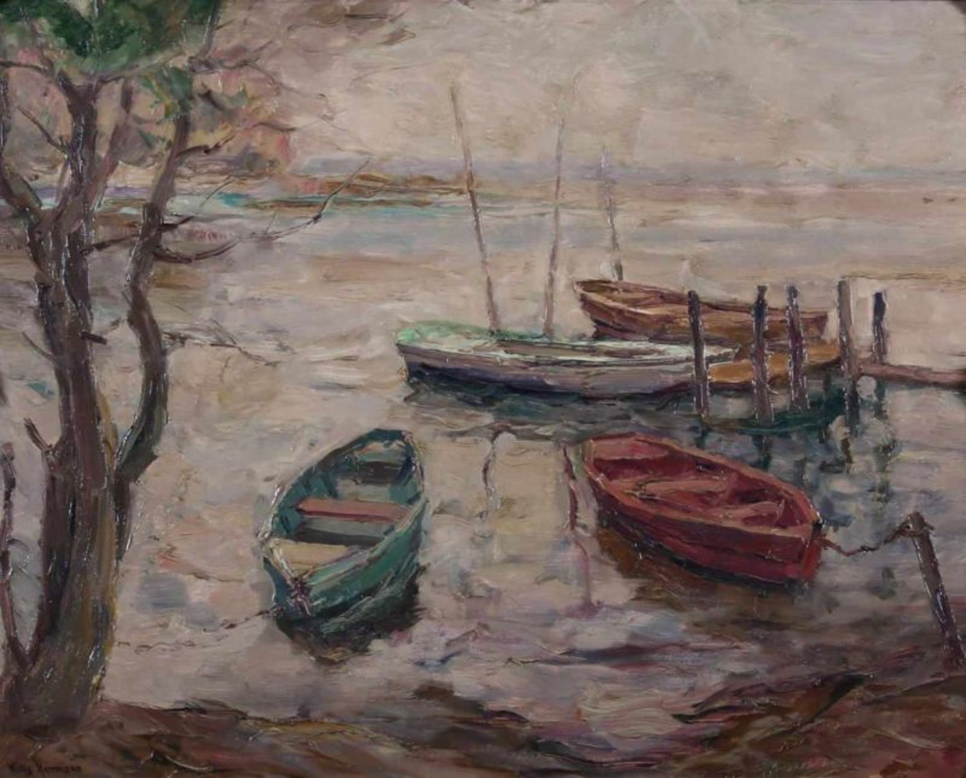 Herrmann, Willy (1895 Spandau - 1963 Gatow, deutscher Maler und Radierer), "Ruhende Boote auf der