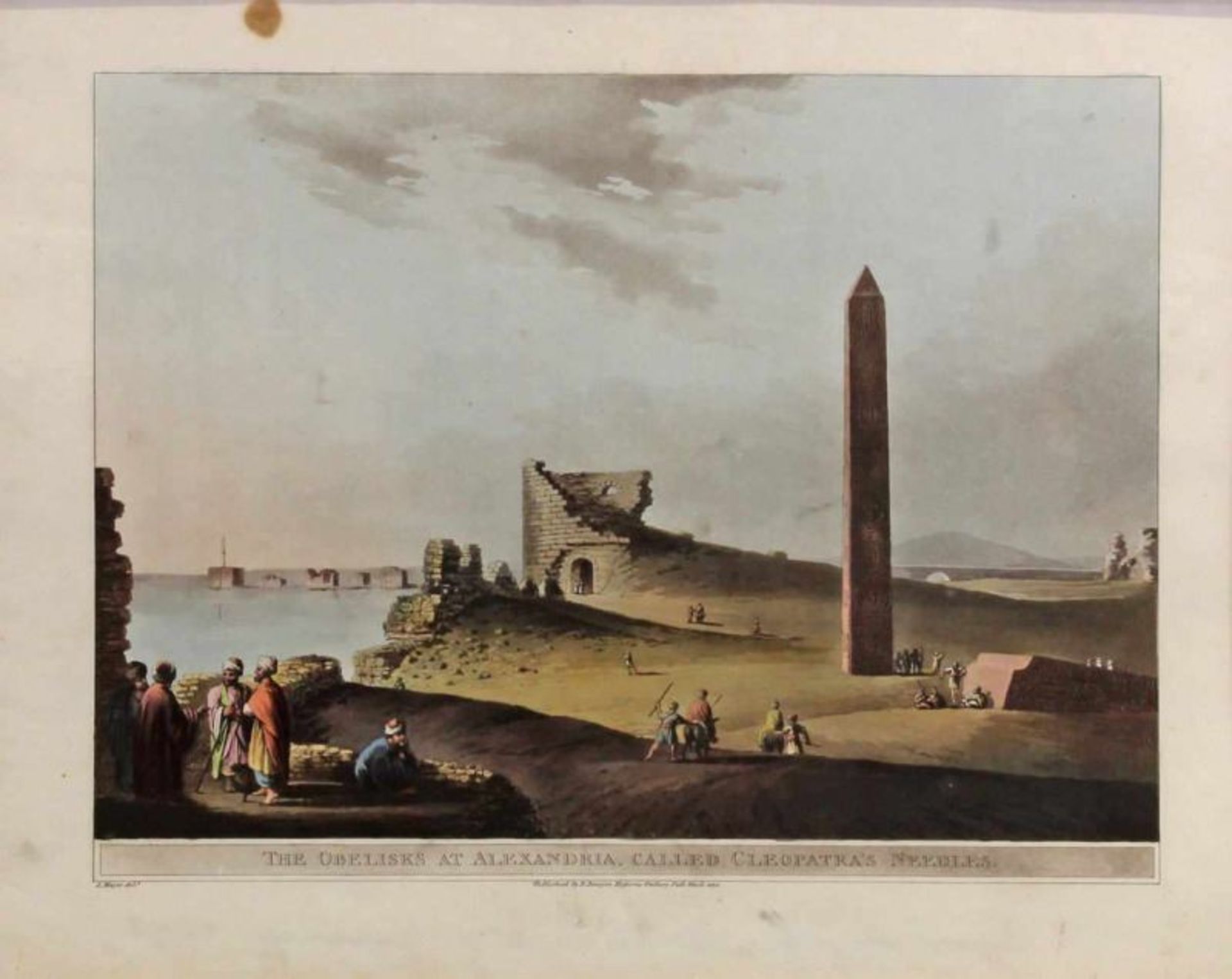 Aquatintaradierung, koloriert, "The Obelisks at Alexandria, called Cleopatra's Needles", Meyer,