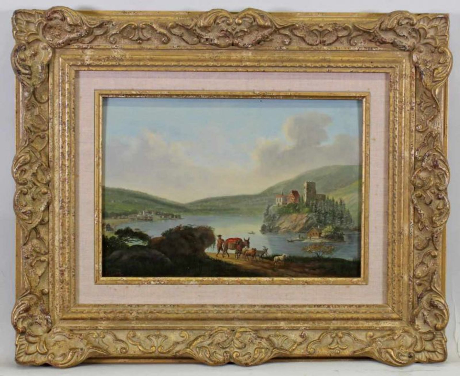 Unbekannter Maler (19. Jh.), "Blick auf den Lauerzersee mit Insel Schwanau", Öl auf Holz, Signatur - Image 2 of 4