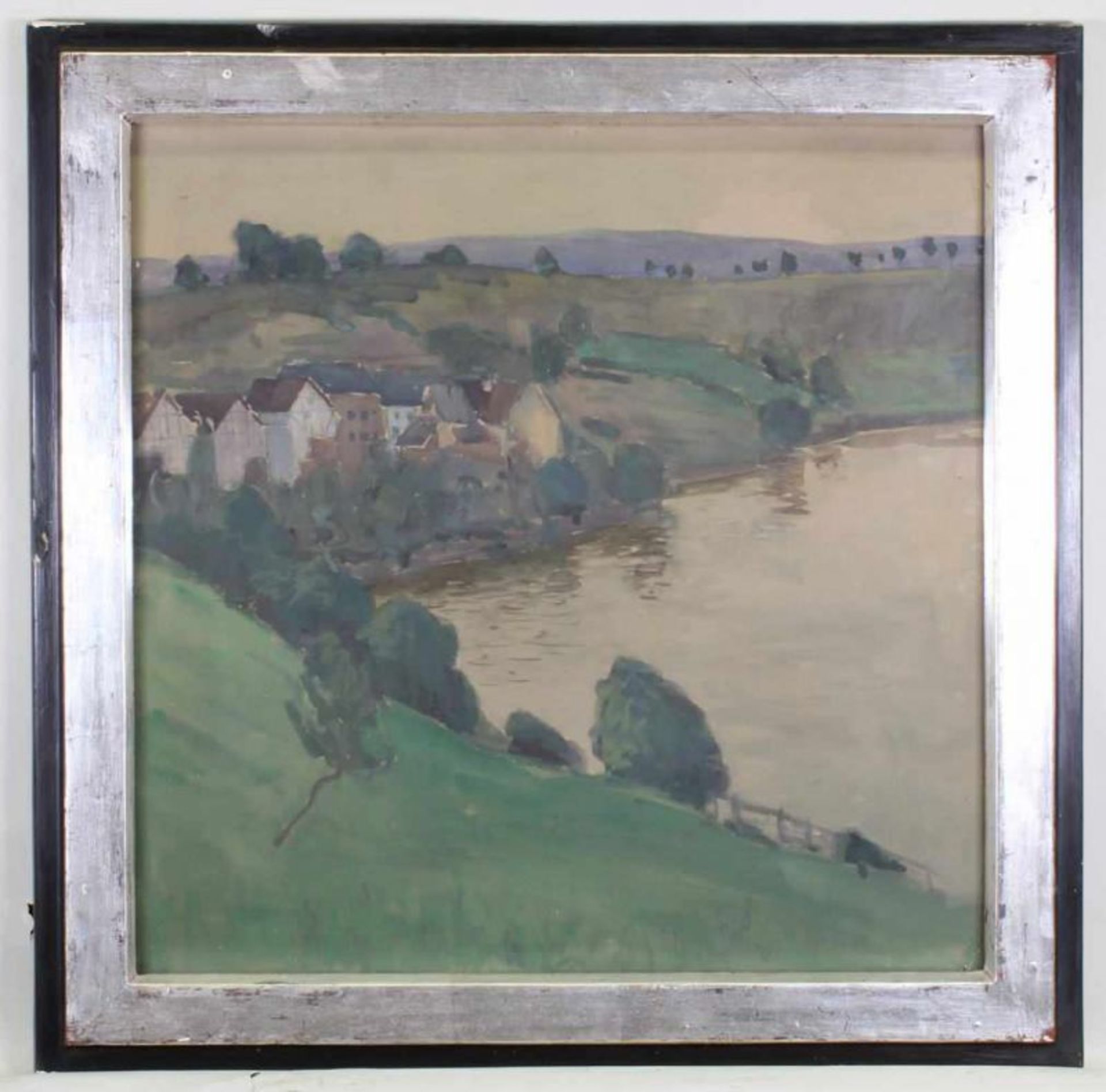 Moll, Oskar (1875 Brieg/Schlesien - 1947 Berlin), wohl, Aquarell, "Dorf am See", verso auf dem - Image 2 of 6