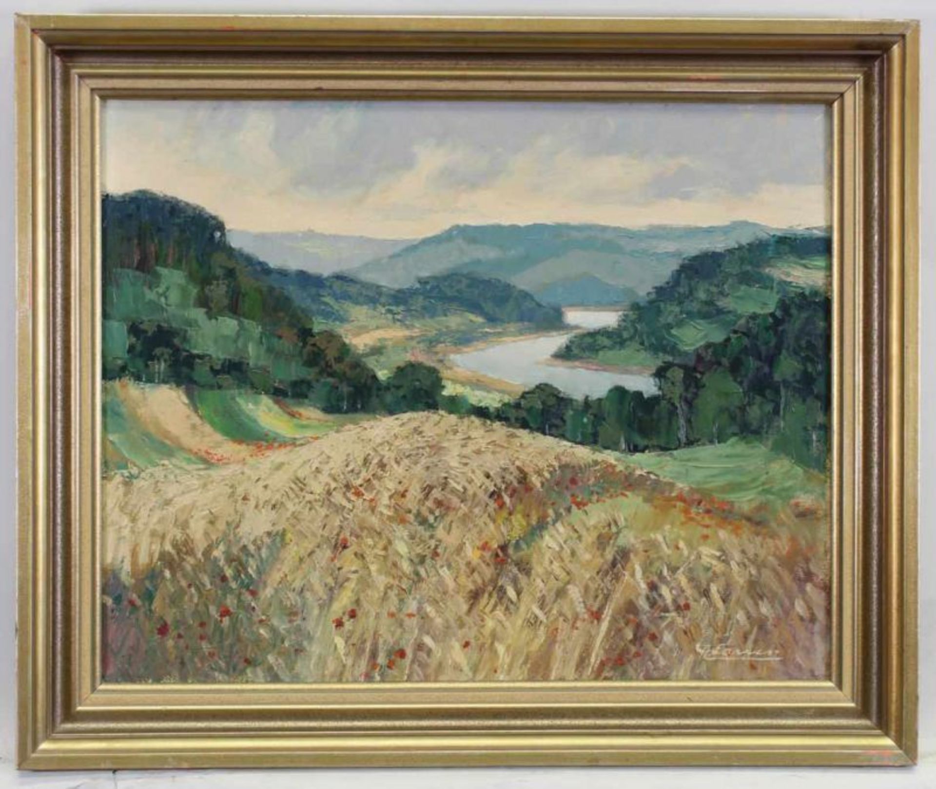 Larres, Albert (1900 Obergolbach - 1987 Schleiden), "Flusslandschaft", Öl auf Leinwand, signiert - Image 2 of 4