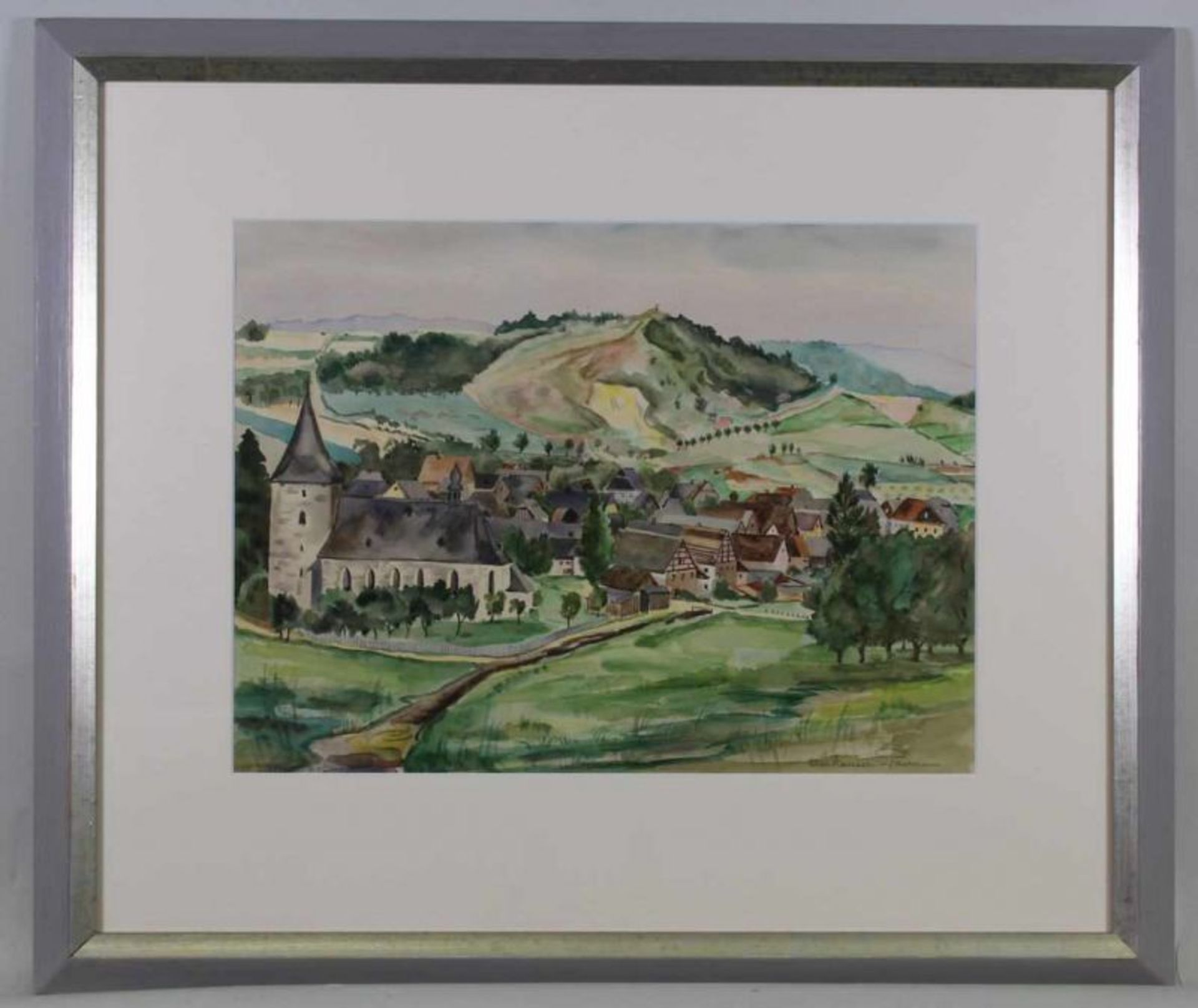 Hauser-Pairan, Alice (1911 Frankfurt/Main - 1979), Aquarell, "Kirchdorf in Hessen", signiert, 32 x - Image 2 of 3