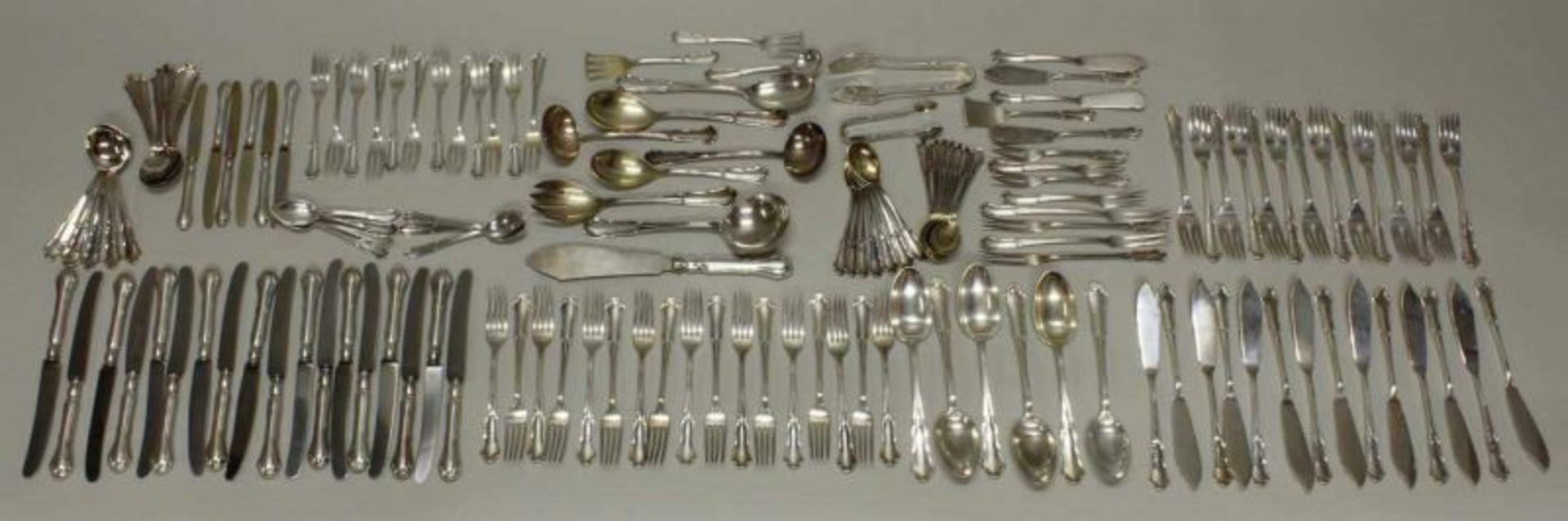 Besteckteile, Silber 800, Wilkens, Dresdner Barock: 14 Fischgabeln, 14 Fischmesser, 17