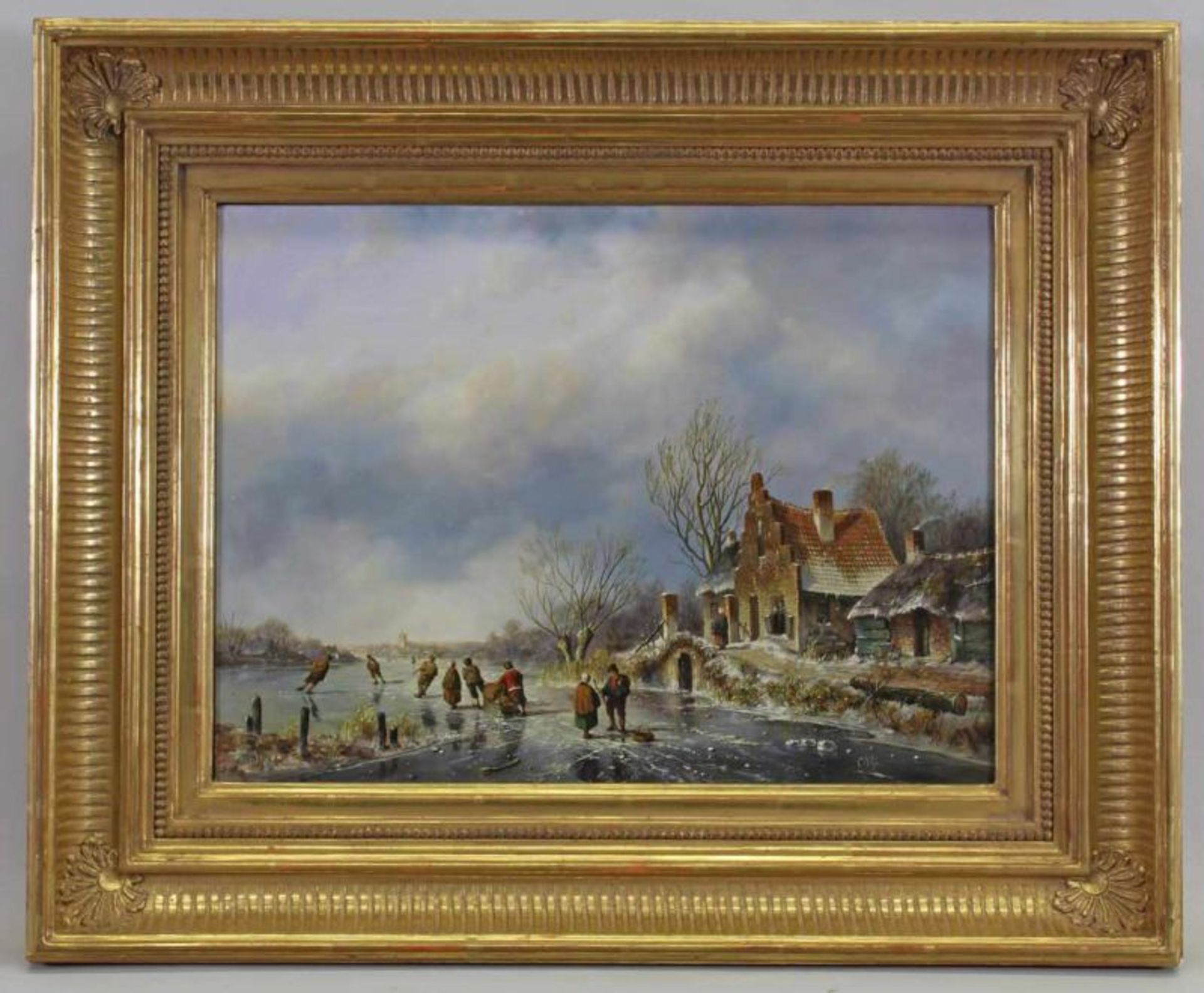 Klijn, C. (20. Jh.), Pendants, "Holländische Flusslandschaft im Sommer/Winter", Öl, jeweils signiert - Image 5 of 8