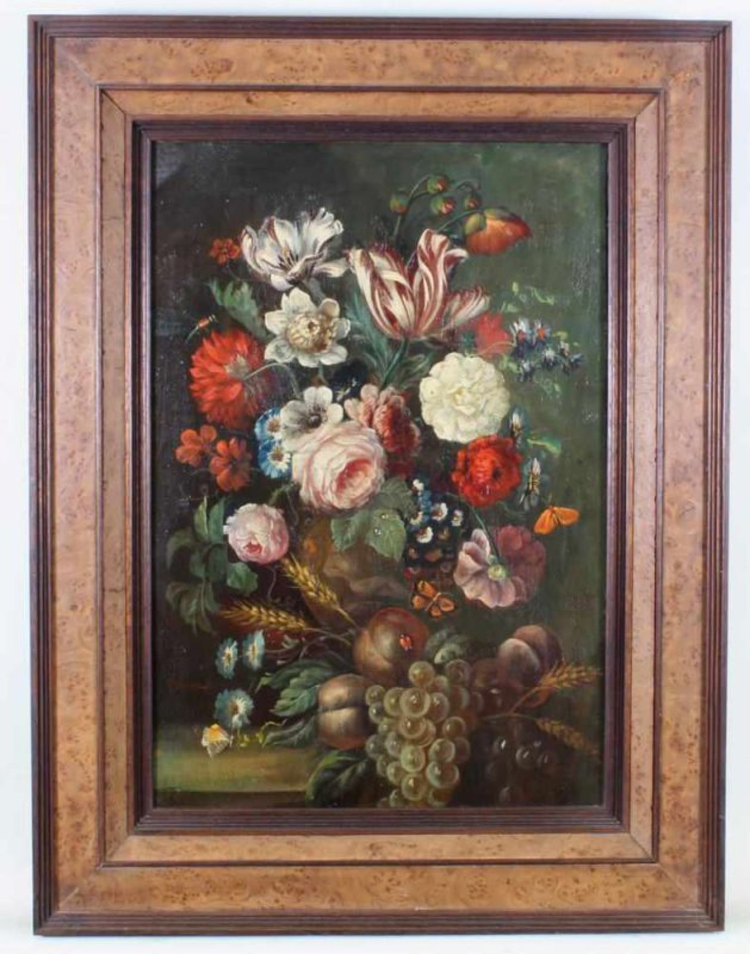 Hardimé, P. (19./20. Jh.), nach, "Stillleben mit Blumen und Früchten", Öl auf Leinwand, doubliert, - Image 2 of 5
