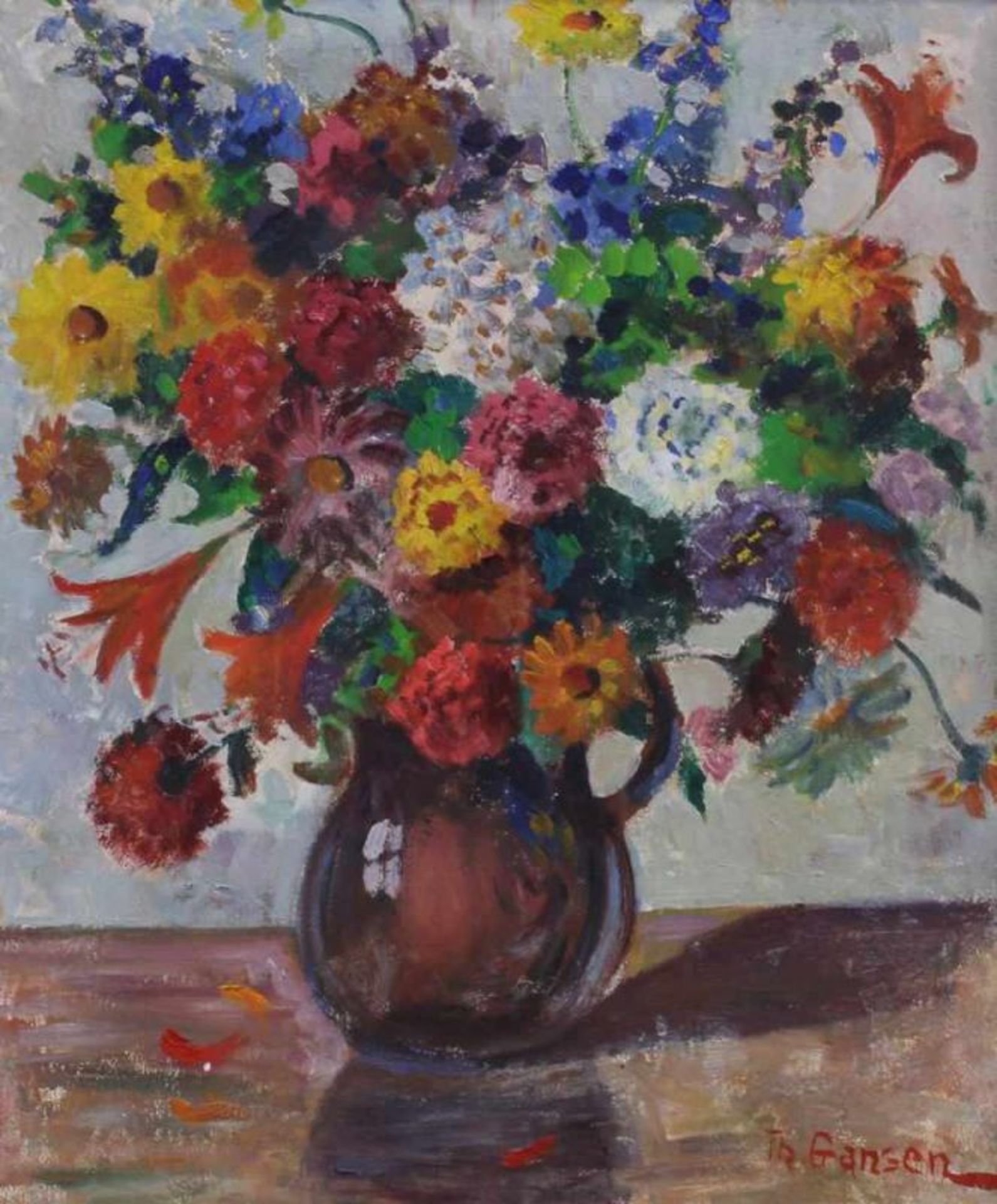 Gansen, Theo (1887 Lebach - 1956 Bonn), "Blumenstillleben", Öl auf Leinwand, signiert unten rechts