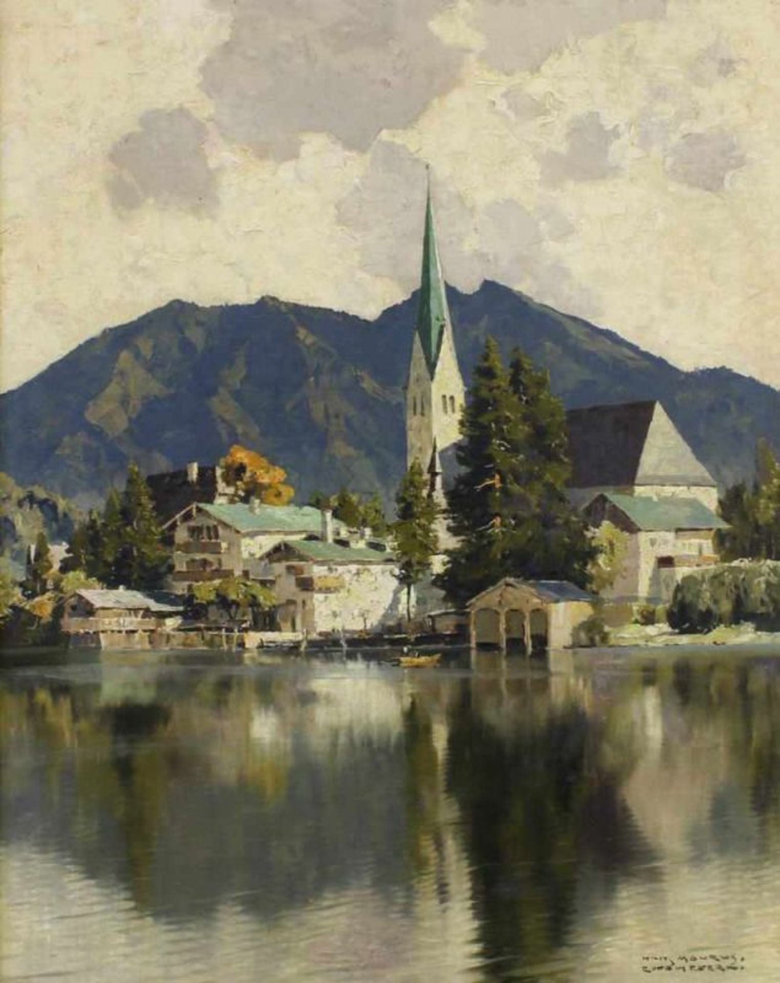 Maurus, Hans (1901 München - 1942, Landschaftsmaler), "Blick auf Rottachegern", Öl auf Leinwand, auf