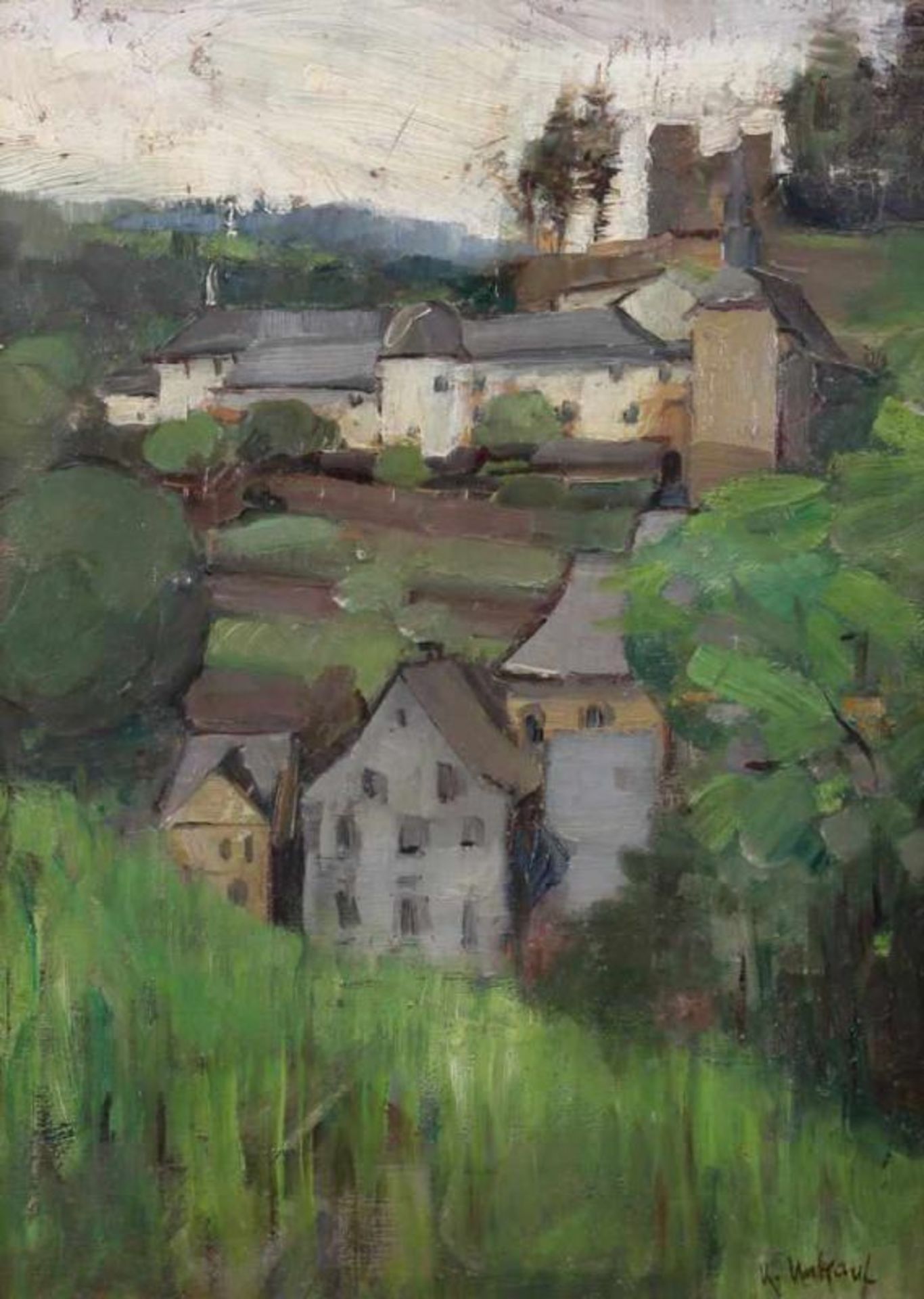 2 Ölskizzen: "Dorf in Landschaft", signiert unten rechts K. Unkauf, 31 x 23 cm; "Kinder auf