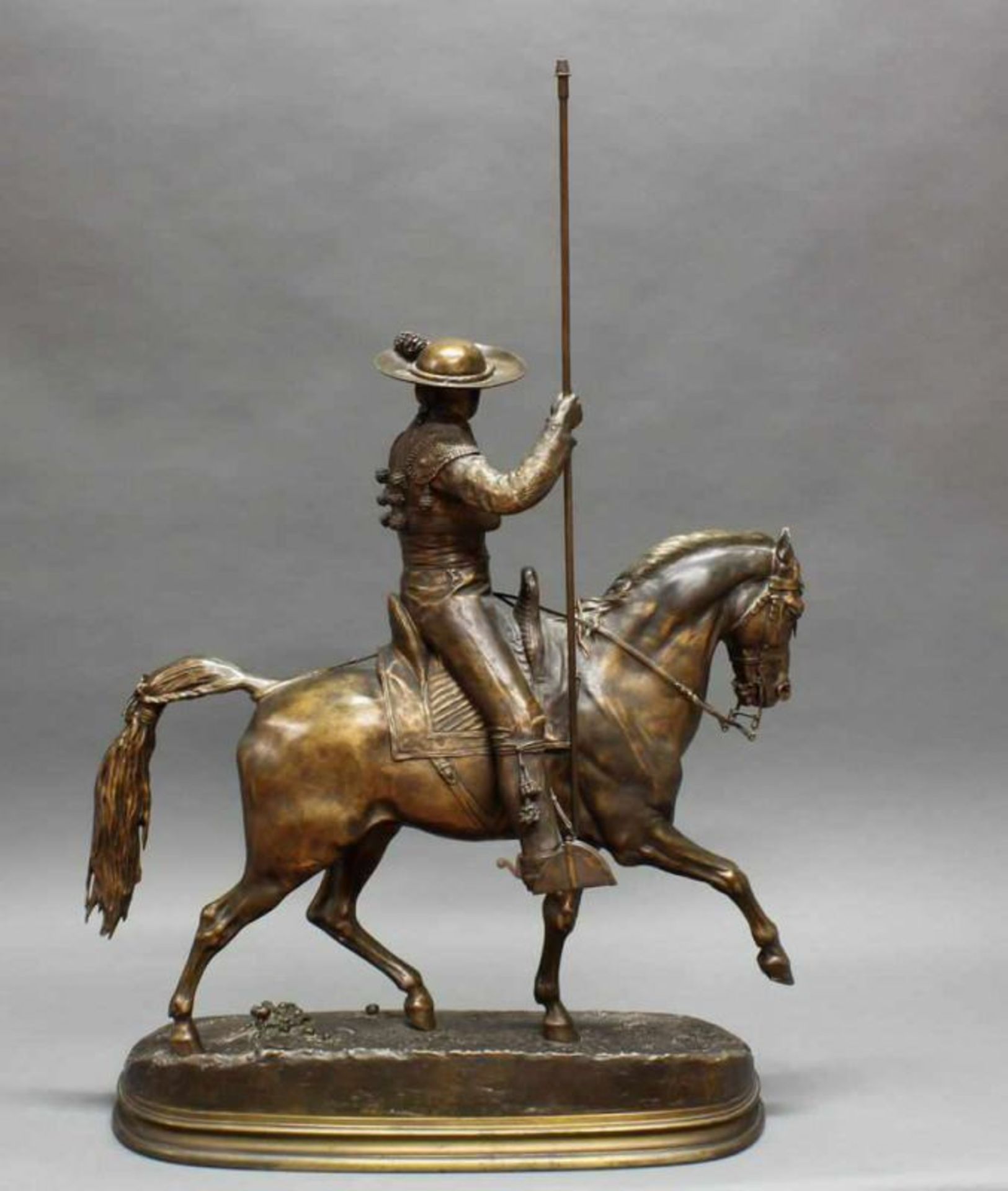 Bronze, braun patiniert, "Picador à cheval", auf dem Sockel bezeichnet und datiert P.J. Mène 1876, - Image 3 of 8