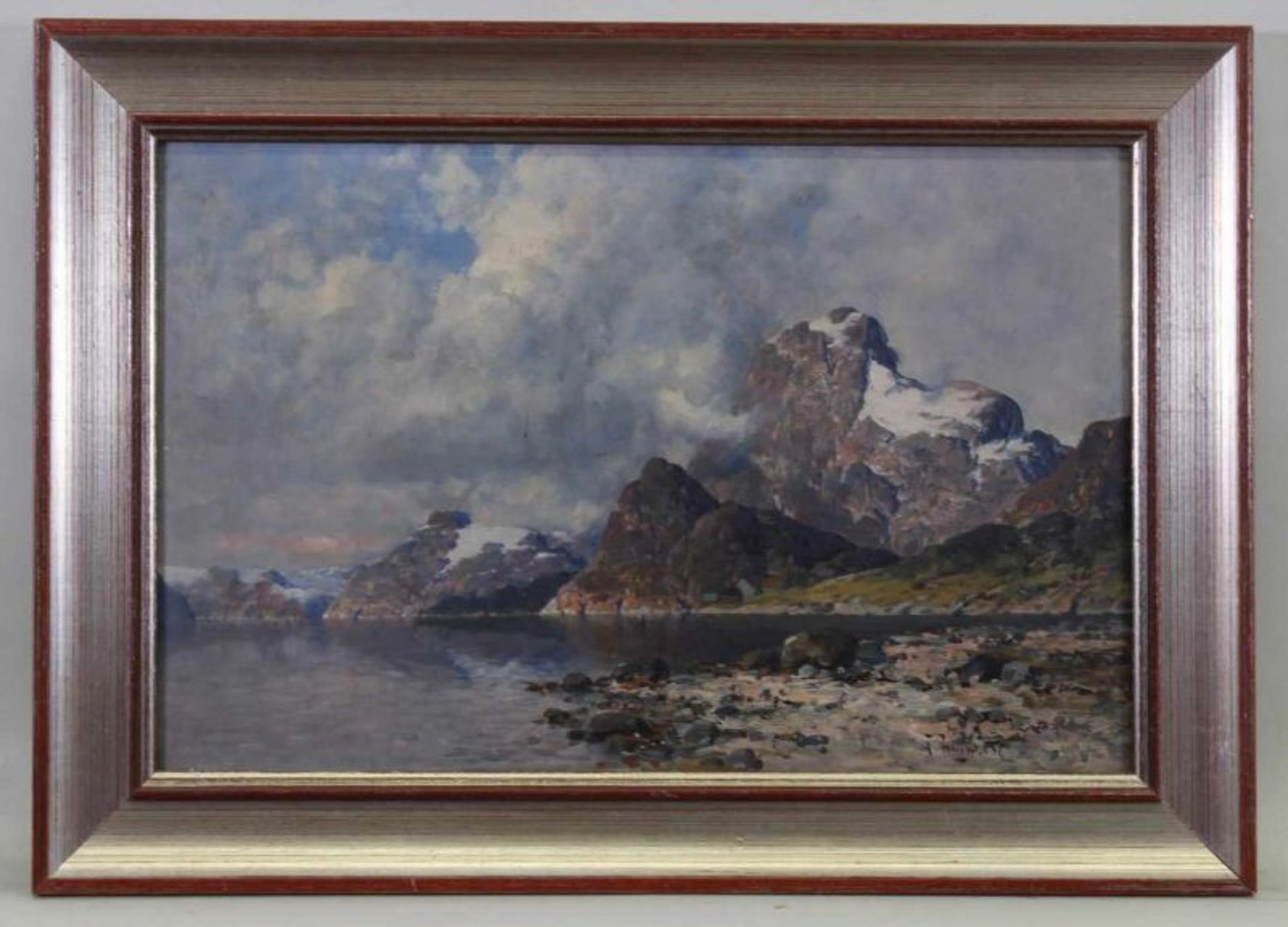 Jungblut, Johann (1860 Saarburg - 1912 Düsseldorf), "Fjordlandschaft", Öl auf Holz, signiert unten - Image 2 of 4