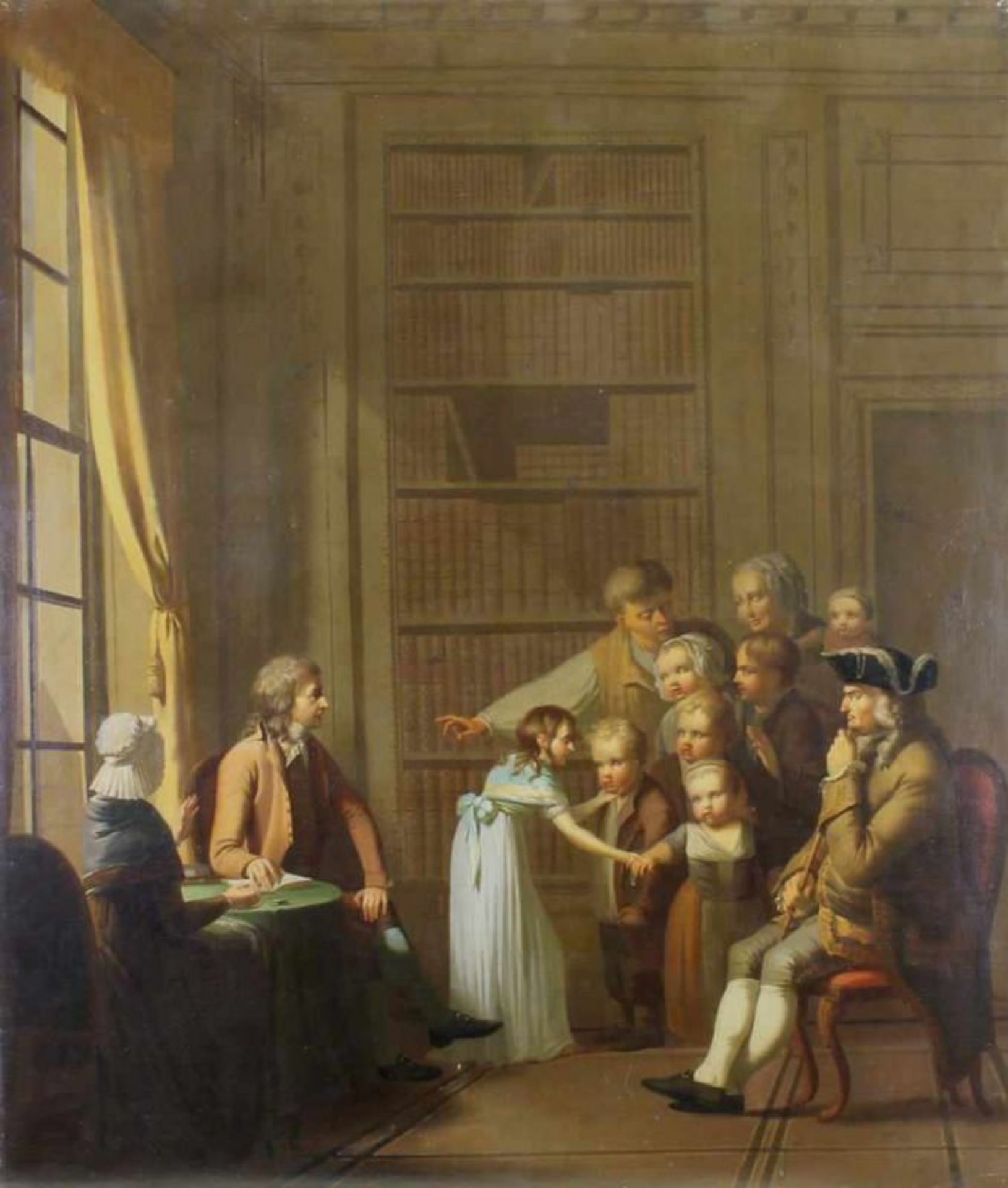 wohl Englischer Maler (spätes 18. Jh.), "Begrüßung einer Bauernfamilie durch die Herrschaft", in