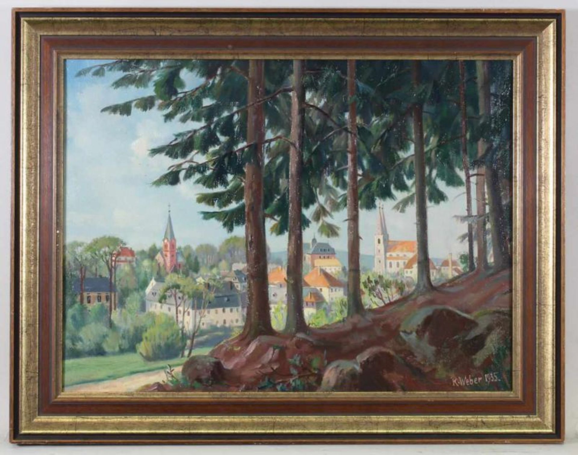 Weber, Karl Adolf (geb. 1899 Zürich, Landschaftsmaler), "Ansicht einer Schweizer Stadt mit - Image 2 of 4