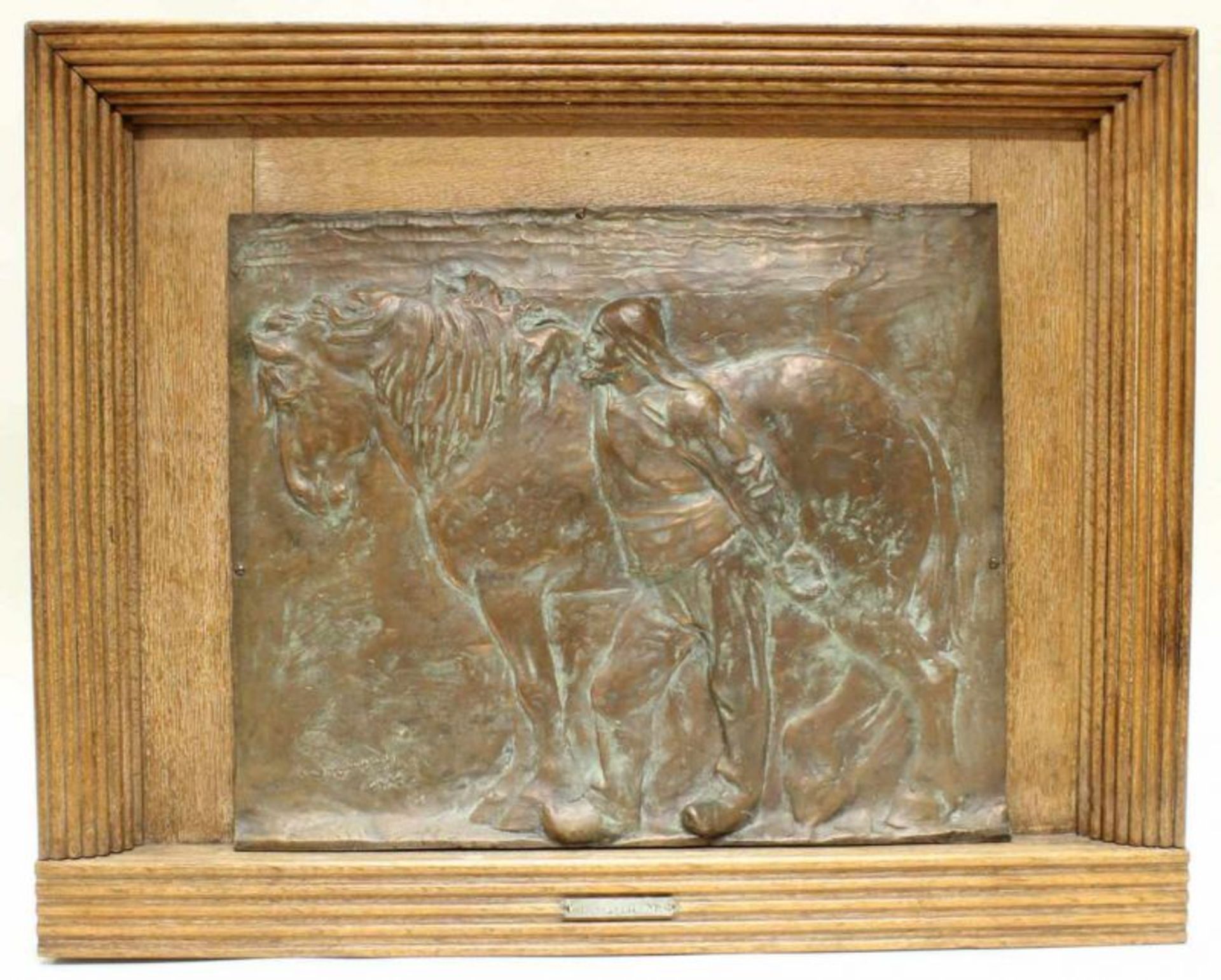 Bronzerelief, "Le Port d'Anver", Darstellung eines Hafenarbeiters mit Pferd, bezeichnet und - Image 2 of 6