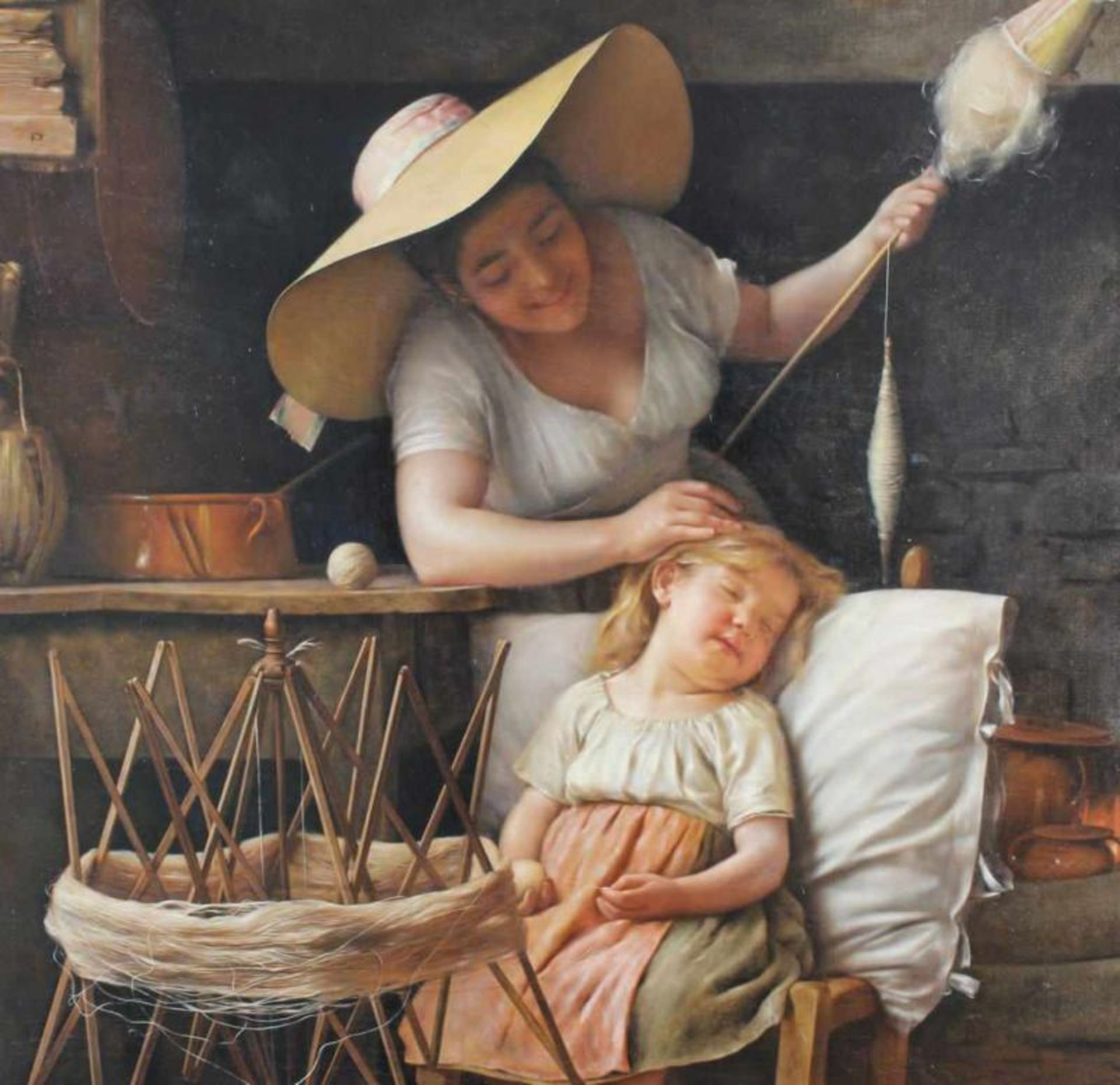Campolmi, Stefano (Italien, 19. Jh., Genremaler), "Ein gut behüteter Schlaf", Mutter mit Kind in der - Image 3 of 5