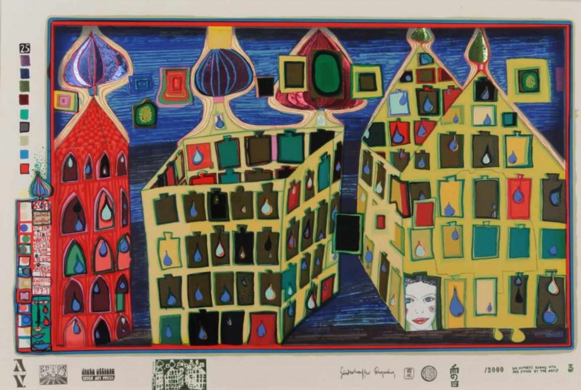 Hundertwasser, Friedensreich (1928 Wien - 2000), Farbserigrafie, mit Metallprägung, "It hurts to