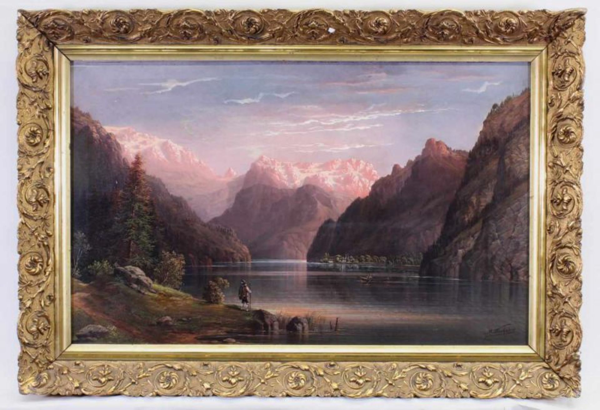 Mittenhaber (19. Jh.), "Wanderer am Gebirgssee", Öl auf Leinwand, signiert unten rechts Mittenhaber, - Image 2 of 4