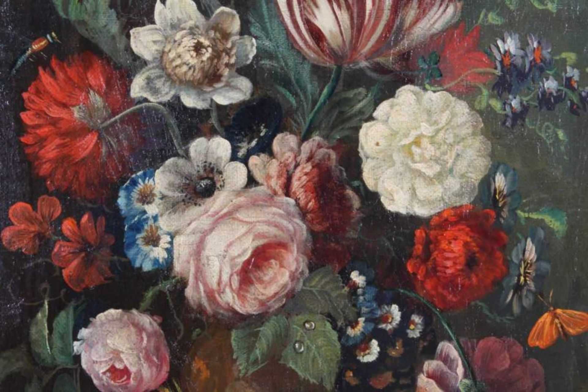Hardimé, P. (19./20. Jh.), nach, "Stillleben mit Blumen und Früchten", Öl auf Leinwand, doubliert, - Image 3 of 5