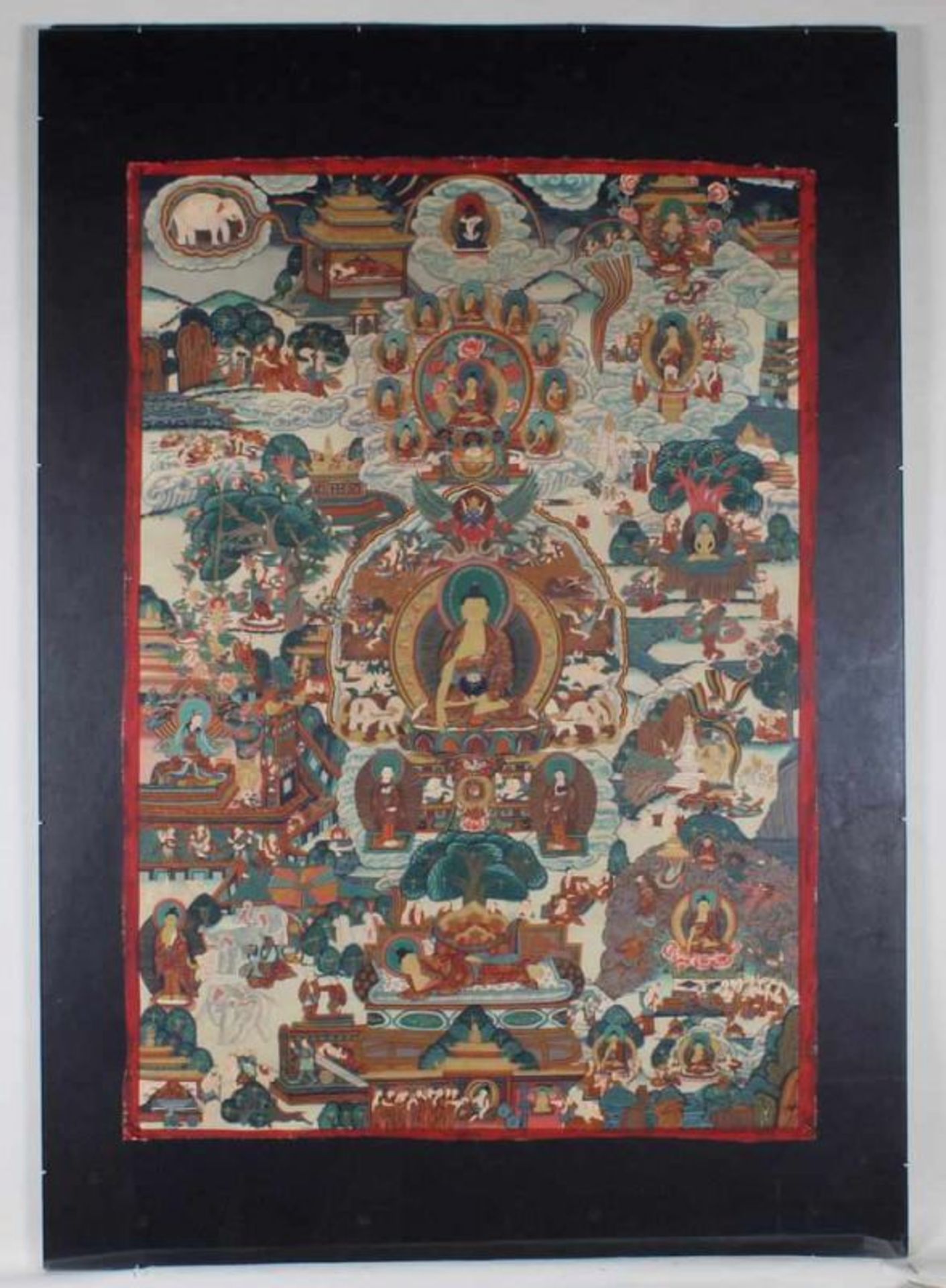 Thangka, "Die zwölf großen Taten des Buddha", Nepal, 20. Jh., Farbe mit Gold auf Leinwand, 78 x 55.5 - Image 2 of 4