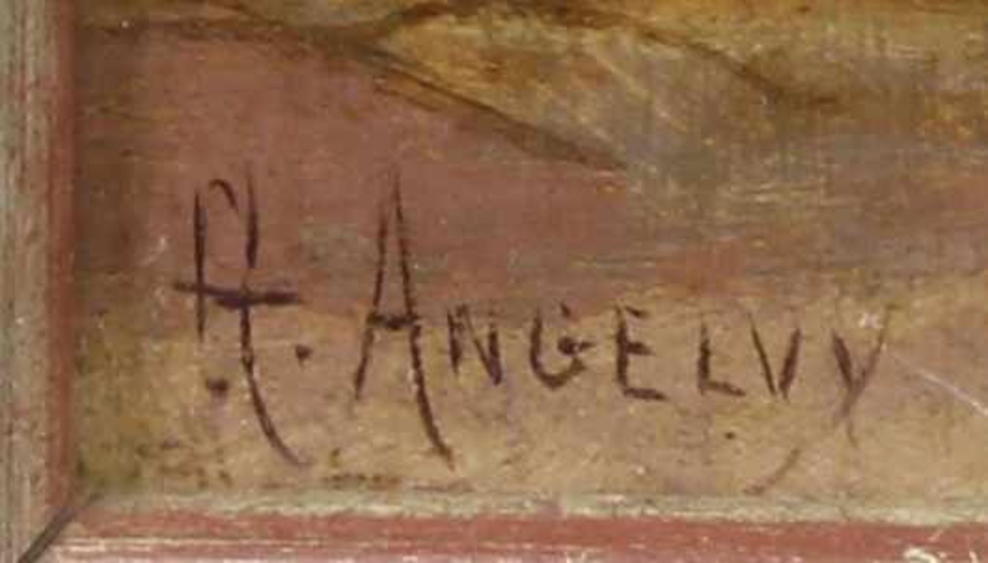Angelvy, G. (19./20. Jh.), "Im Hühnerhof", Öl auf Holz, signiert unten links G.(?) Angelvy, ca. 45 x - Image 3 of 3