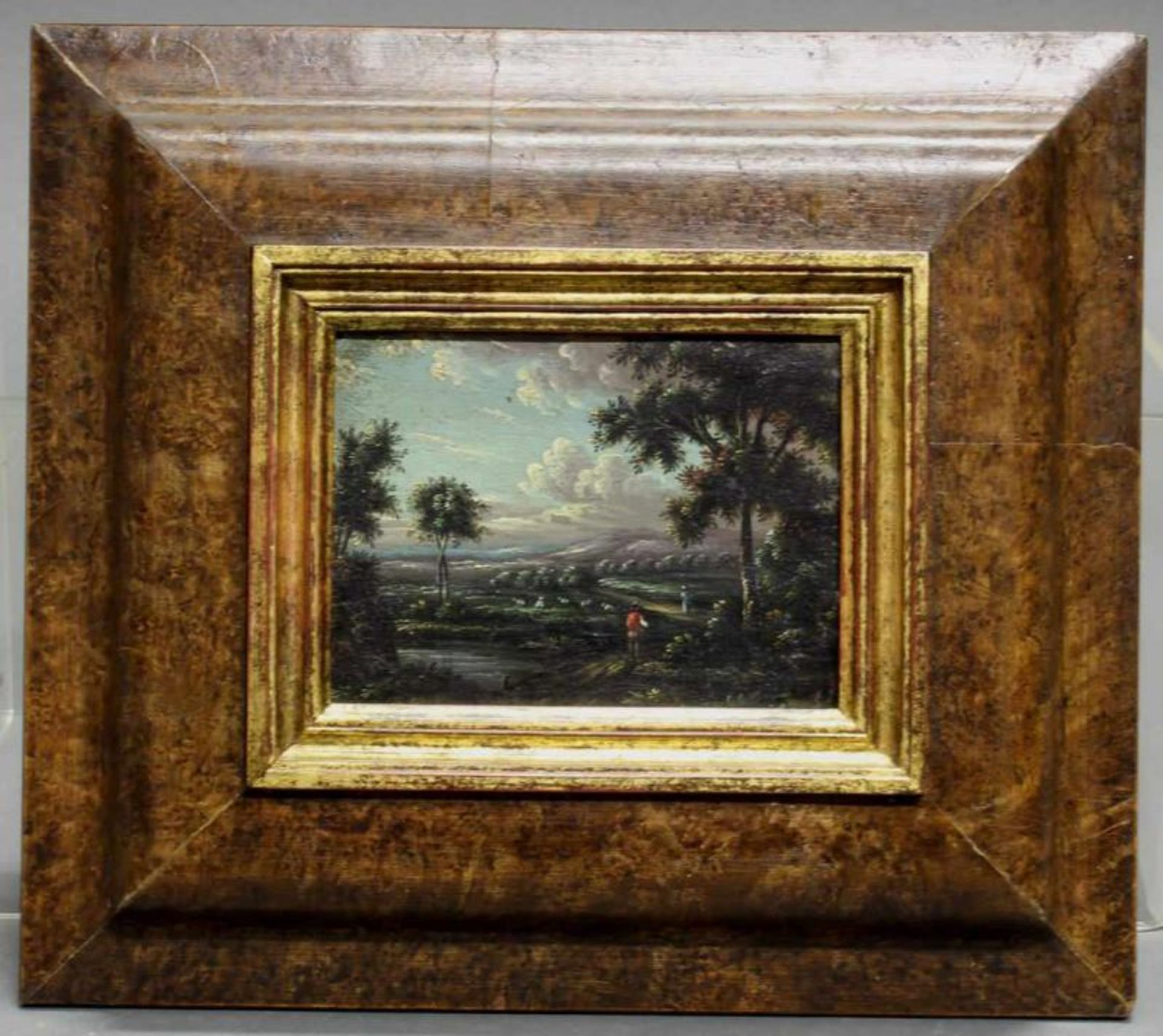 Flämisch bzw. Niederländisch (wohl 17. Jh.), 2 kleine Gemälde, "Landschaften", Öl auf Holz bzw. - Image 2 of 7