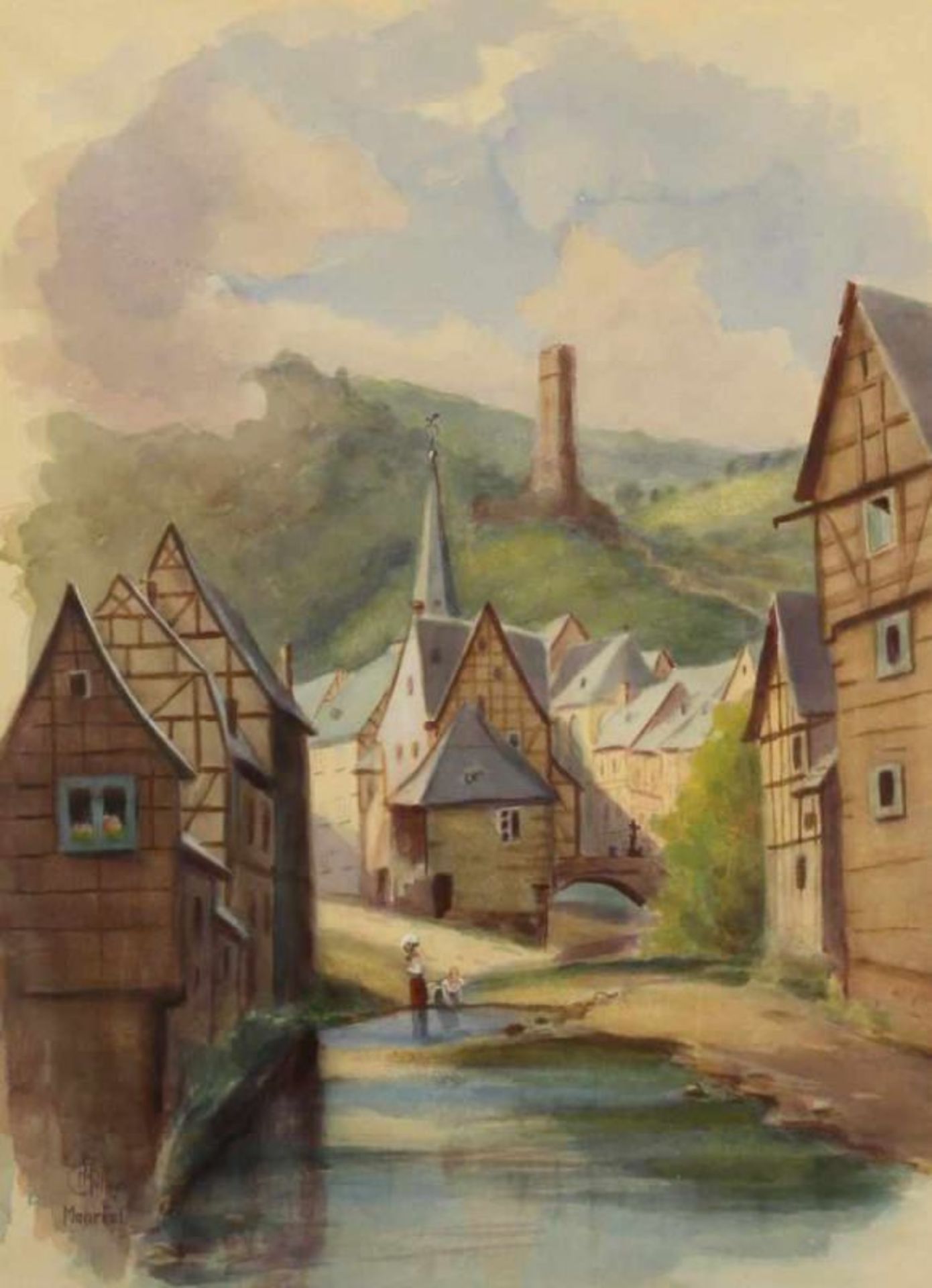 Müller, Ch. (20. Jh.), Aquarell, "Monreal in der Eifel", signiert und bezeichnet unten links CH