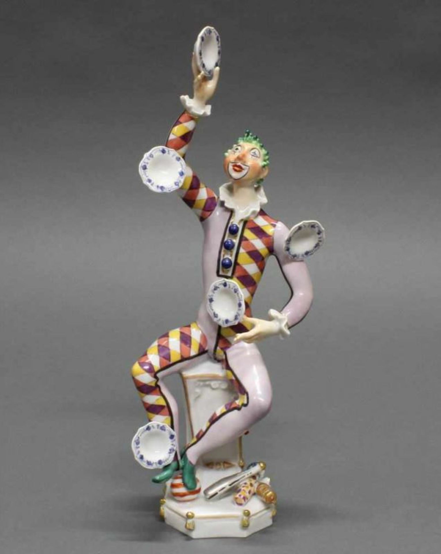 Porzellanfigur, "Harlekin als Jongleur", Meissen, Schwertermarke, 1. Wahl, Modellnummer 60460,