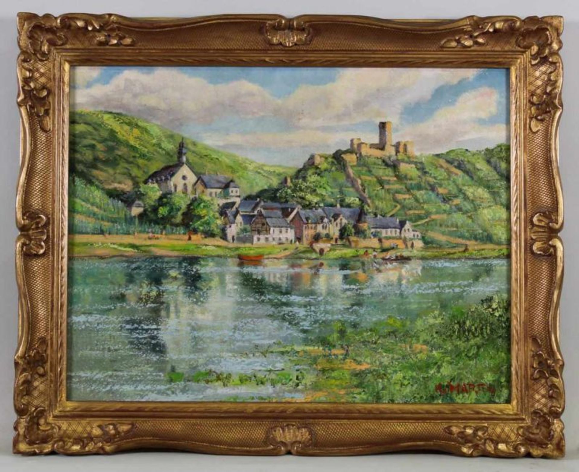 Martin, K. (rheinischer Maler, Mitte 20. Jh.), "Beilstein an der Mosel", Öl auf Leinwand, signiert - Image 2 of 4