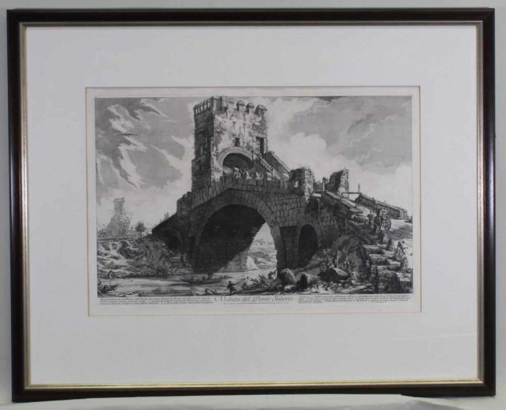 Radierung, "Veduta del Ponte Salario", G.B. Piranesi, 40 x 61 cm, leicht fleckig, späterer Abzug von - Image 2 of 2