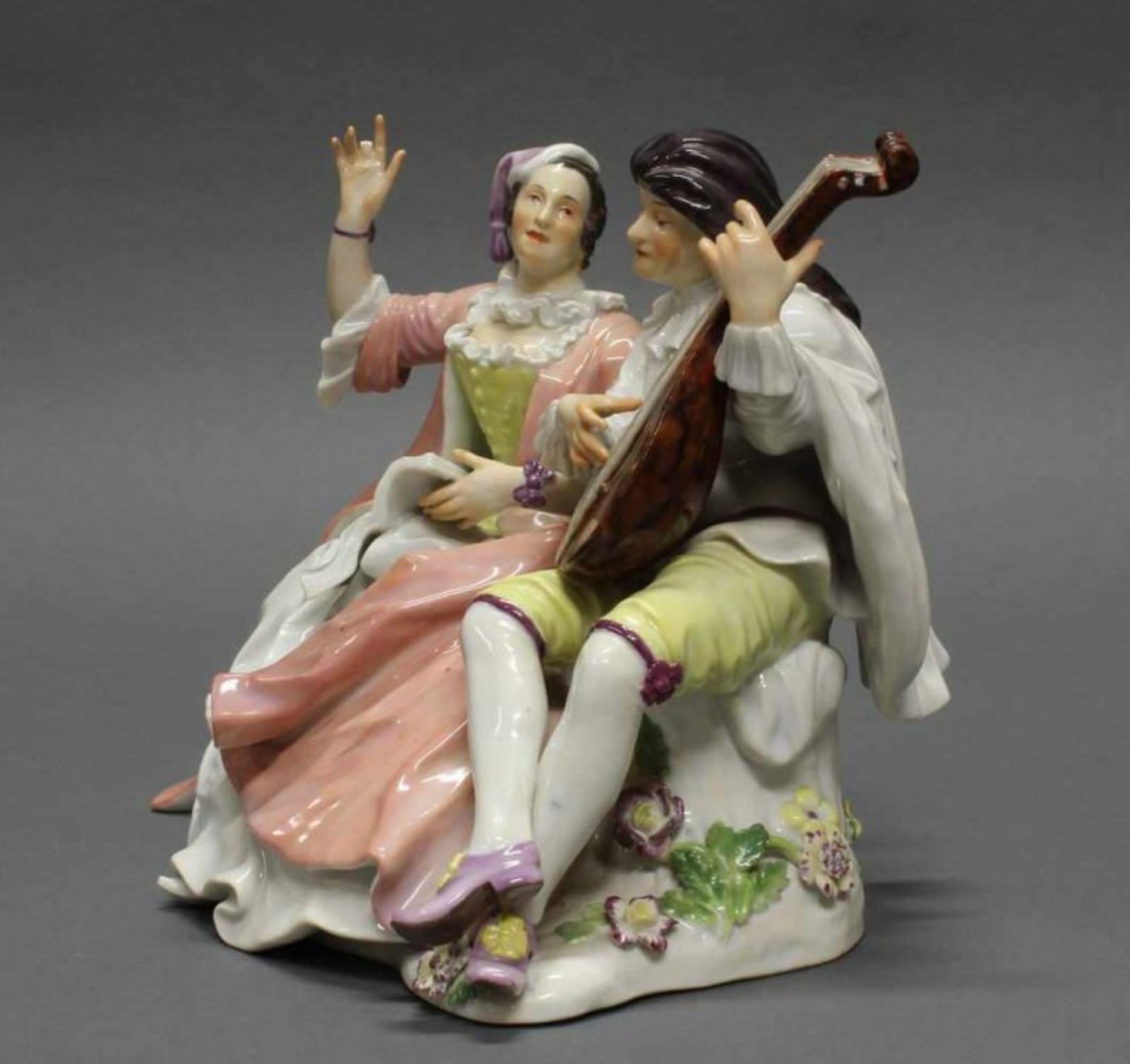 Porzellangruppe, "Scaramuz und Columbine", Meissen, Schwertermarke, 1924-1934, 1. Wahl, Modellnummer - Image 4 of 4