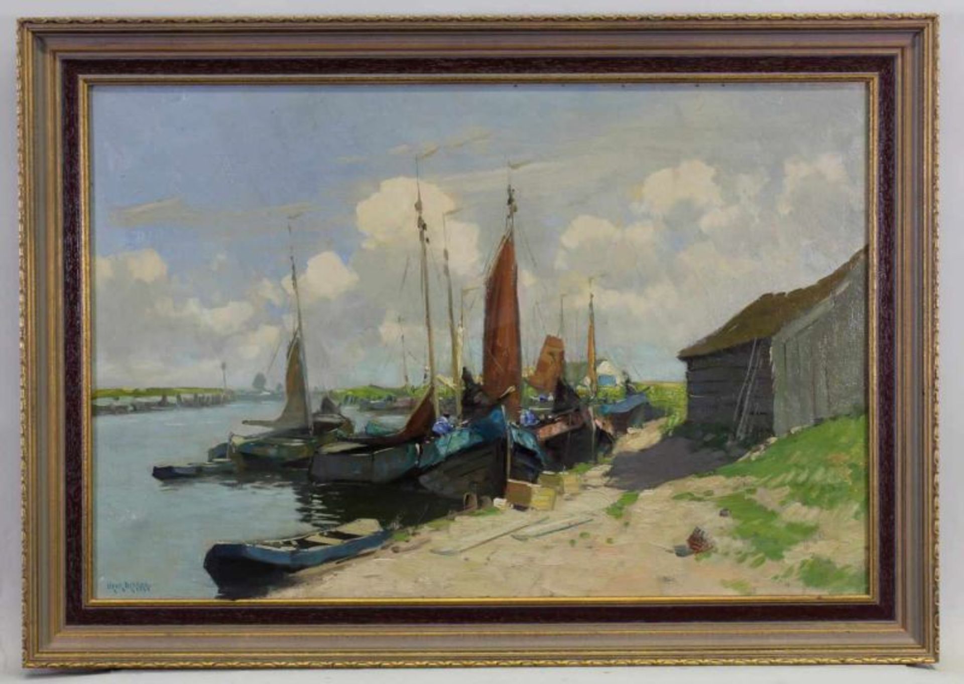 Dekker, Henricus Nicolaas (1897 Gouda - 1974 Den Haag, Landschaftsmaler), "Segelboote an der Küste", - Image 2 of 4