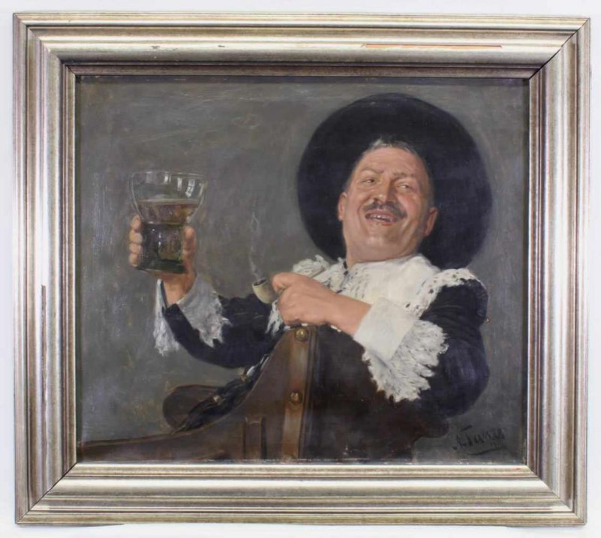 Ternes, August (1872 Düsseldorf - 1938, Genremaler), "Mann mit Weinglas und Pfeife", Öl auf - Image 2 of 4