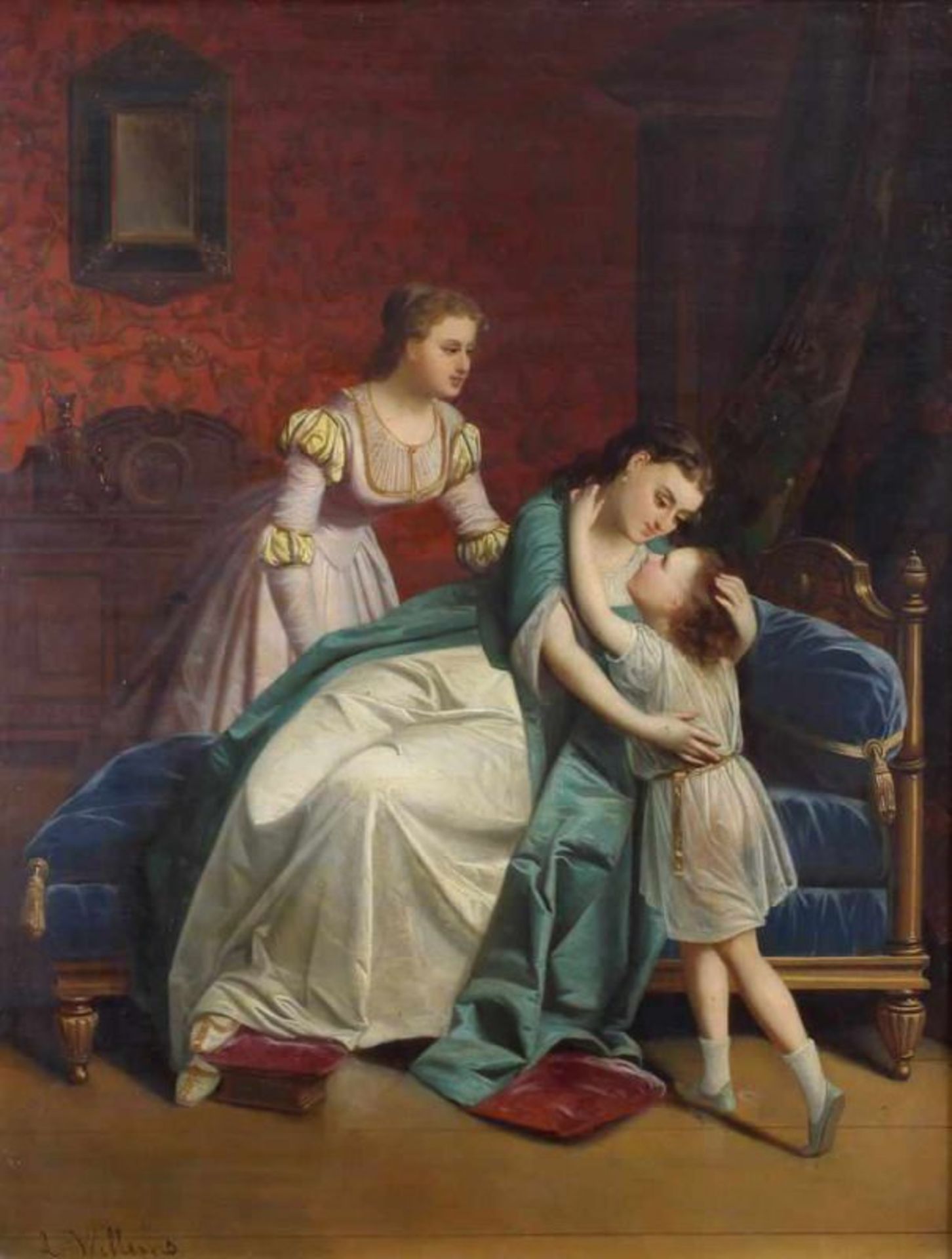 Willems, Louis (1820 Niederlande - 1899, Genremaler), "Begrüßungsszene im Salon", Öl auf Holz,