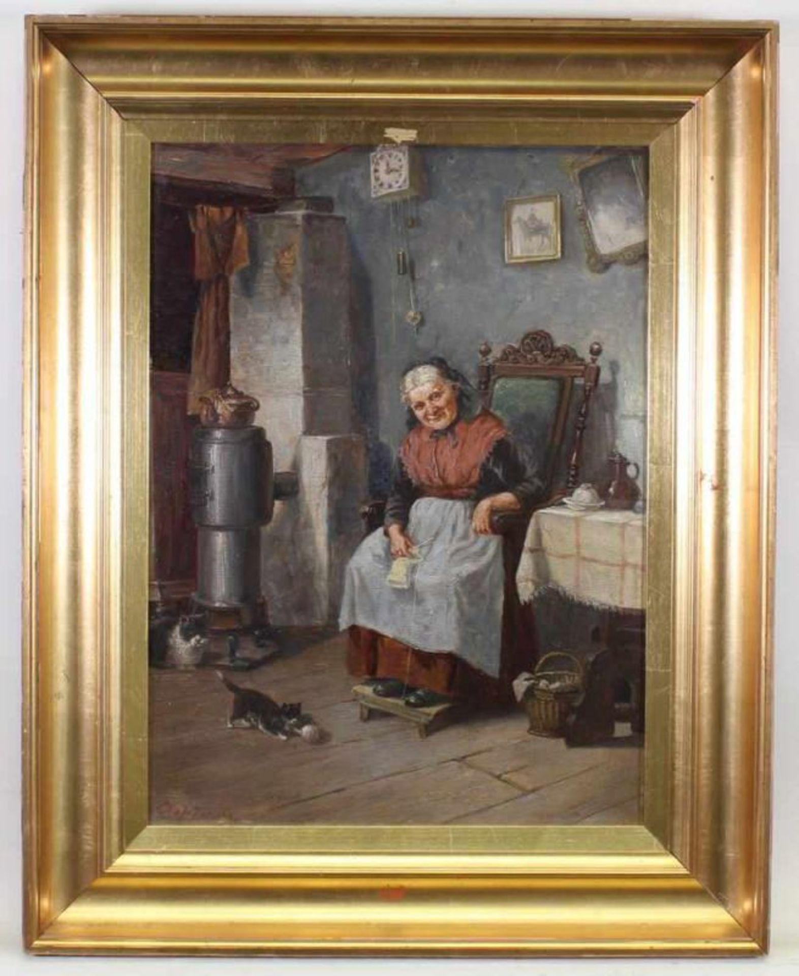 Jensen, Olaf Simony (1864 Dänemark - 1923, Genremaler), "In der Stube", Öl auf Leinwand, signiert - Image 2 of 4