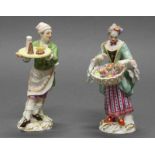 2 Porzellanfiguren, "Blumenhändlerin" und "Konditor", Meissen, Schwertermarke, 1./2. Wahl, 1x