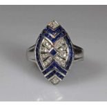 Ring, WG 750, reicher Saphirbesatz, kleine Besatz-Diamanten, 5 g, RM 17 20.00 % buyer's premium on