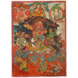 Thangka, "Zornvolle Gottheit", Tibet, 19./20. Jh., Farbe auf Leinwand, ohne Einfassung, 64 x 46