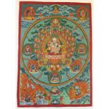 2 Thangkas, "Vajradhara yab-yum", "Buddha in Landschaft", Tibet, 20. Jh., Farbe auf Leinwand, ohne