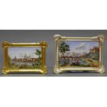 2 Porzellanbilder, "Ansicht von Dresden", "Ansicht von Meissen", polychrom und goldstaffiert, 1x