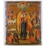 Ikone, Tempera auf Holz, "Gottesmutter Freude aller Leidenden", Russland, 19. Jh., 36 x 29.5 cm,