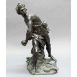 Bronze, dunkel patiniert, "David", nach Gian Lorenzo Bernini, seitlich an der Plinthe bezeichnet (