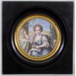 Miniatur, Gouache auf Elfenbein, "Allegorie der Jugend", signiert unten links Diaz, ø ca. 7.5 cm