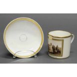 Ansichtentasse "Wartburg am Schlossberg" und Untertasse, wohl Gotha, um 1830, Tasse mit roter