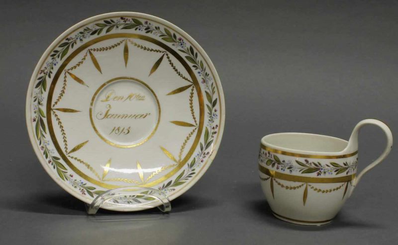 2 Tassen mit Untertassen, Meissen, um 1815-1824, 1./2. Wahl. Monogramm und datierte Untertasse ( - Image 3 of 5