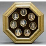 8 Miniaturen, Gouache, wohl auf Elfenbein, "Englische Königinnen", 19. Jh., je ca. 3.5 x 3 cm,