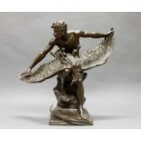 Bronze, dunkelbraun patiniert, "Gute Beute (bzw. Ikarus?)", seitlich rechts bezeichnet E. Paul