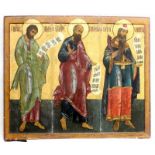 Ikone, Tempera auf Holz, "Die Heiligen Propheten Haggai, Nahum und Samuel", 90 x 102 cm, Russland,
