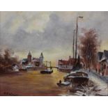 Balman, H. (geb. 1940, holländischer Maler von Küstenlandschaften), "Holländischer Kanal im Winter",