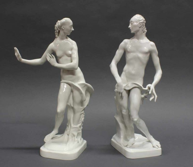 2 Porzellanfiguren, "Daphne" und "Apollo", KPM Berlin, Weißporzellan, Modellentwürfe von Paul